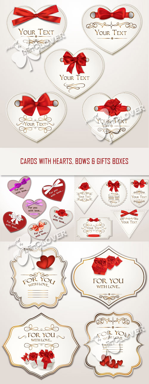 Cards with hearts, bows and gift boxes 0352