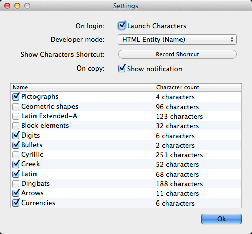 Characters - быстрая вставка спецсимволов в html код или в макет