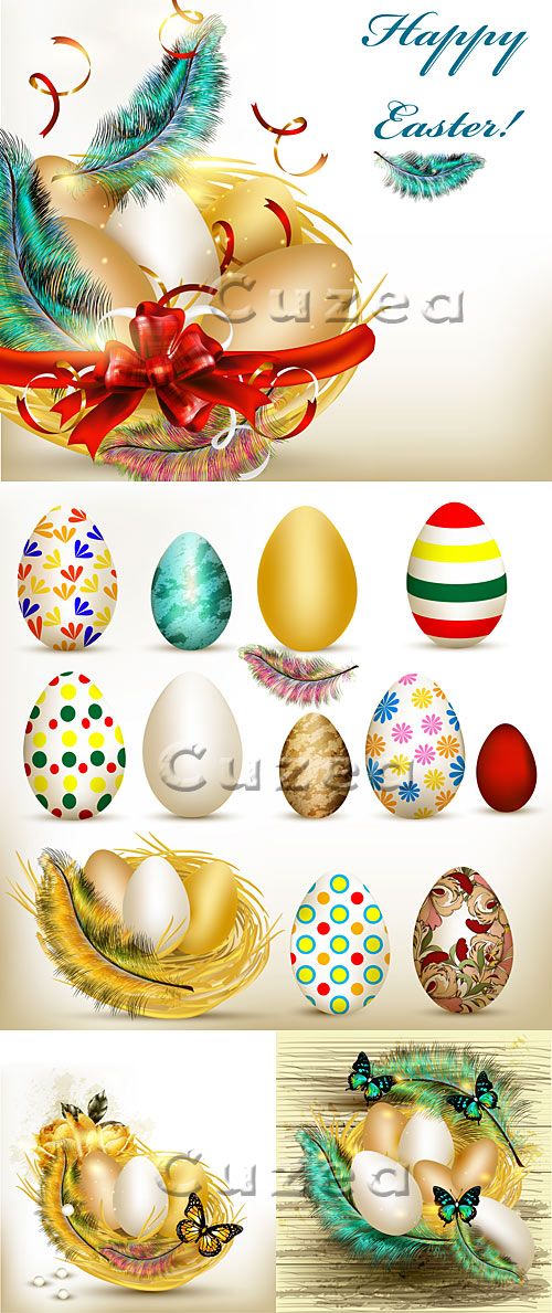     / Easter vector cards with plumelets