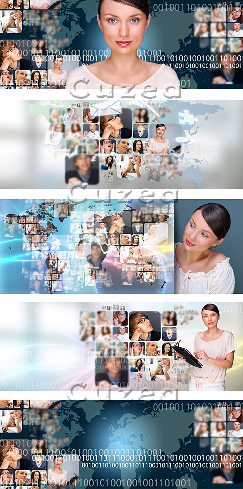     / Stock Photo of business people are glowing at world map