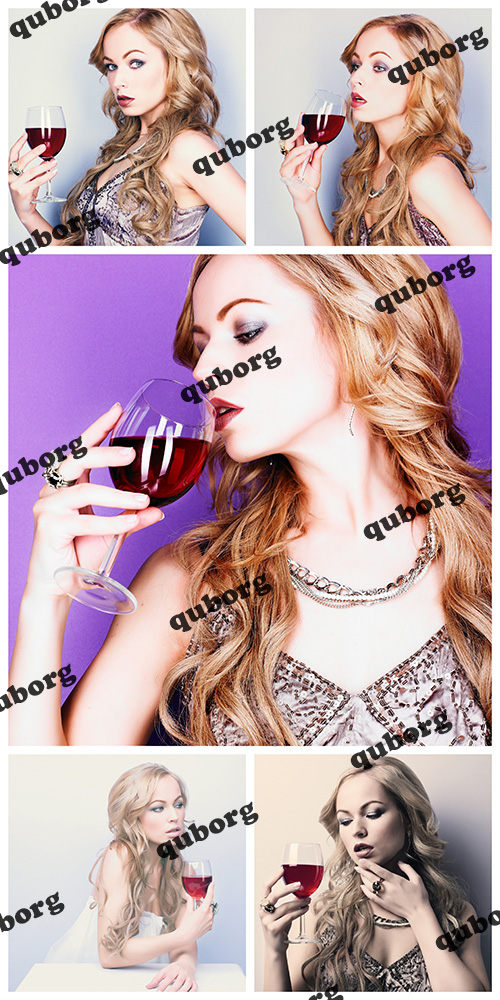 Stock Photos - Beautiful Woman with Glass Red Wine