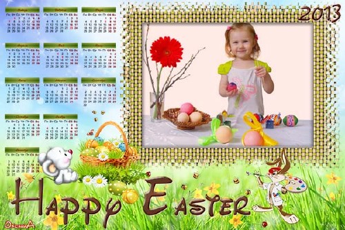 Календарь на 2013 год с мышонком и зайчиком – Happy Easter  