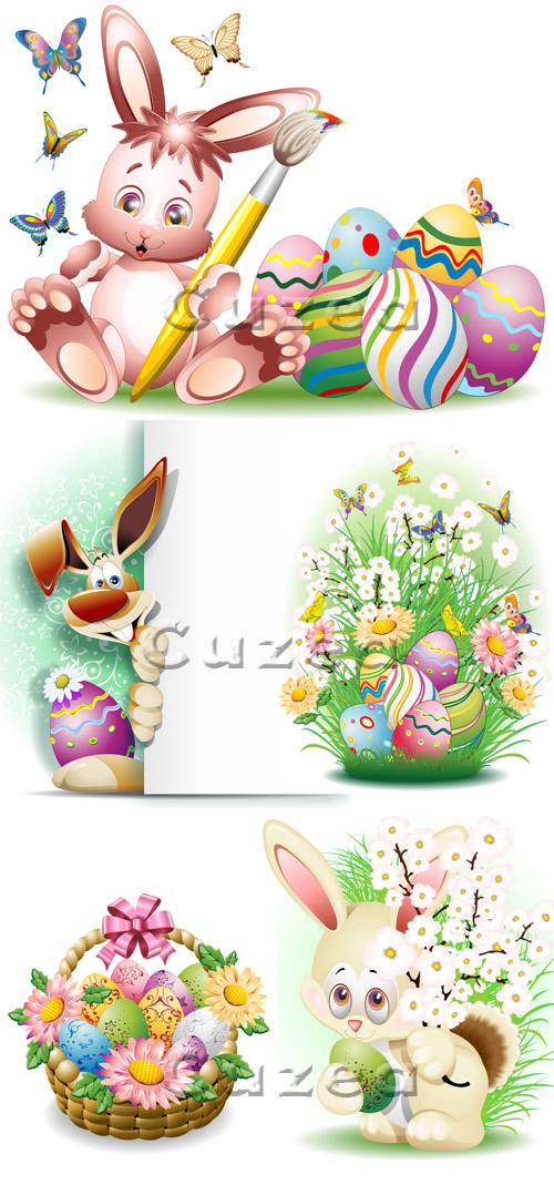    / Easter rabbit and flowers in vector