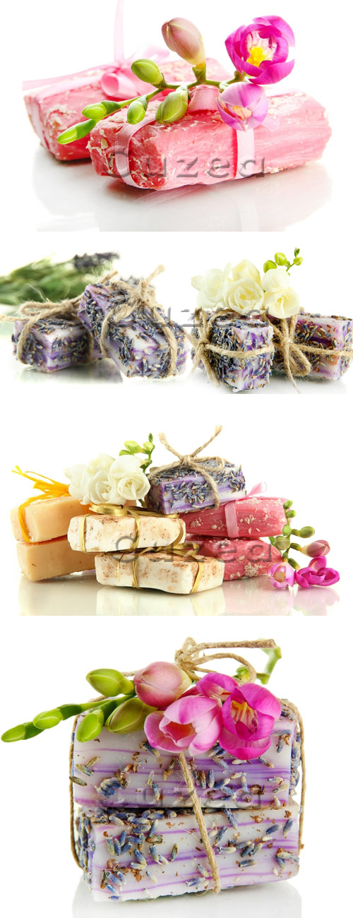      / Handwork soap and spring flowers - Stock photo